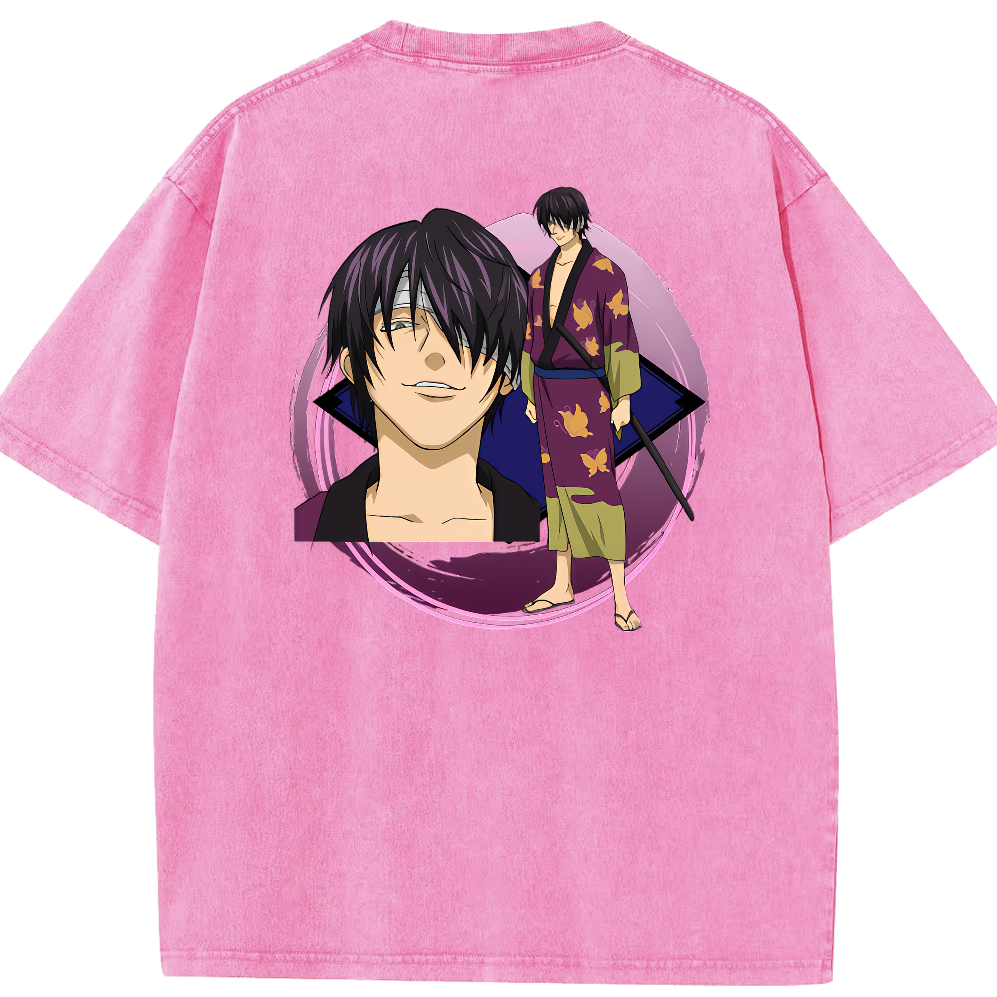 （画像用） ぎんたま 坂田銀時（さかたぎんとき） 神楽 志村新八（しむら しんぱち） GINTAMA Sakata Gintoki Kagura Shimura Shinpachi 綿100% ヴィンテージ風 半袖Tシャツ（背面プリント）